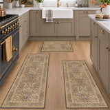JTJ Taupe Brown Kitchen Rug Set of 3, Washable Non Slip Mats with Runner