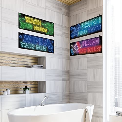 YLOLUL 4 Pcs Neon Gaming Wall Art & Room Accessories for Teen Boys & Kids, 16 * 5 Inch