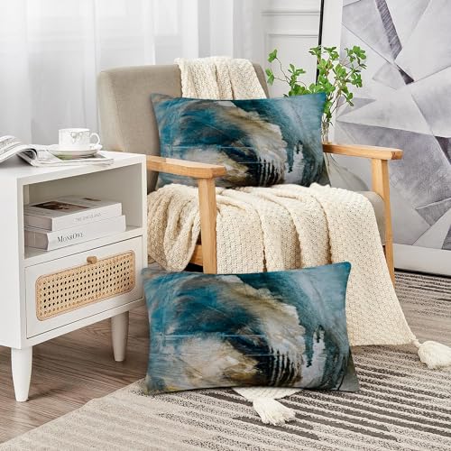 Throw Pillow Covers for Couch, 20x12 Inch, 2 Pack, Black Teal