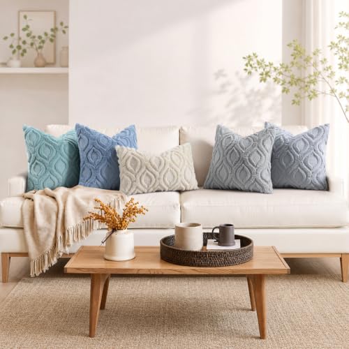 decorUhome Faux Fur Soft Dusty Blue Throw Pillow Covers 20x20 Set of 2