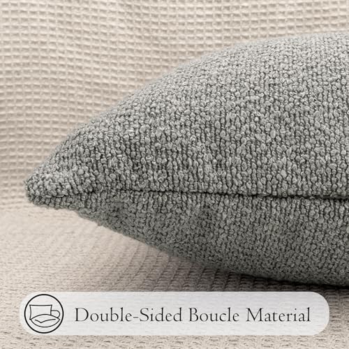 Boucle Lumbar Pillow Cover 12x24 inch Light Gray