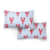 Martha Stewart Americana Stripe Lobster Indoor Outdoor Decorative Pillow 2-Pack Set, UV Fade Resistant, Water Repellent, Printed Coastal Design, Red/Blue, 11"x18"