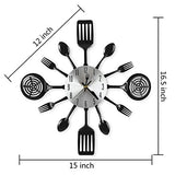16 Inch Cutlery Kitchen Wall Clock - Silent Non-Ticking, Battery Operated, Fork & Spoon Design for Home, Dining Room Decor, for Mom, Wife, Cooking Lovers