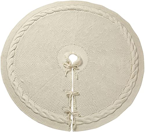 Sattiyrch Knit Christmas Tree Skirt,Luxury Cable Knitted Thick Rustic Xmas Tree Decoration (Cream, 36")
