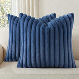 Faux Fur Decorative Throw Pillow Covers 18x18 Set of 2, Navy Blue
