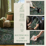 Lahome Dark Green Rugs 5x7, Soft Washable Rugs for Bedroom Reading Corner, Boho Non Slip Low Pile Forest Stain Resistance Floral Carpet for Living Room Office Giverny, Dark Green