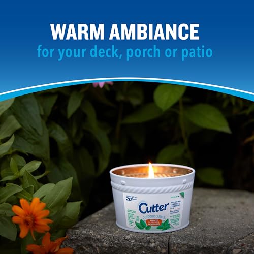 Cutter Candle, Outdoor Soy Wax Candle Made with Real Citronella Oil and Cornmint Oil Reduces The Presence of Mosquitoes with A Light, Fragrant Citronella and Mint Scent, 11 Ounces