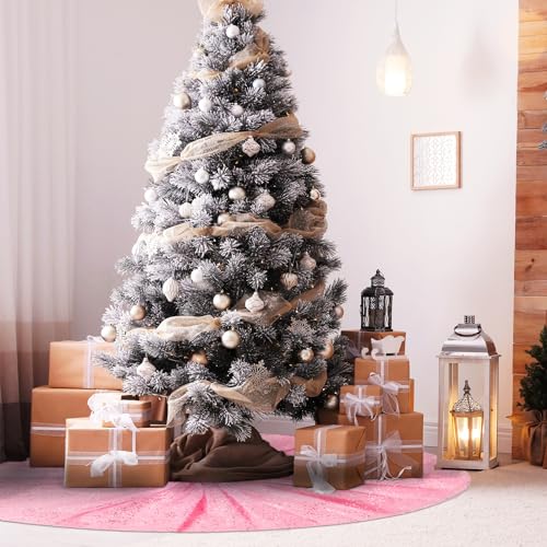 Skylety 48 Inch Valentine's Day Tree Skirt Ruffle Tulle Sequin Round Glitter Double Layers Skirt for New Year Wedding Anniversary Birthday Party Indoor Decoration (Pink)