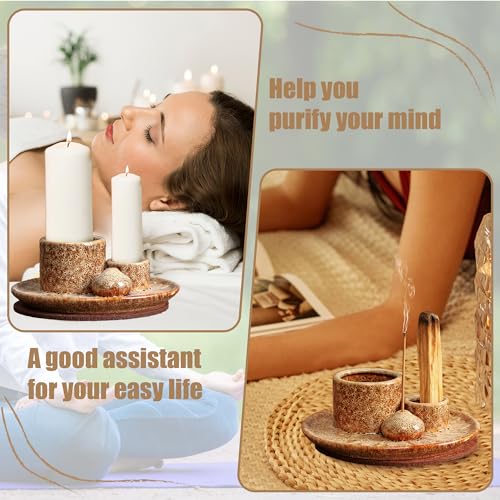 4 in 1 Ceramic Incense Burner, Sage Holder for Burning Bowl, Palo Santo Holder, Incense Holder for Sticks, Smudge Stick Holder(Brown)
