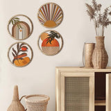 Qunclay 4 Pcs Boho Wall Art Bohemian Wooden Round Circle Wall Decor Hollow out Hanging Farmhouse Aesthetic for Bedroom Living Room Bathroom Bedroom Bathroom Patio Apartment Gift 10 Inch(Stylish)