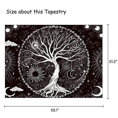 Wonrizon Tree of Life Tapestry,Black and White Galaxy Space Tapestries Aesthetic Psychedelic Wall Hanging decor for Living Room Bedroom (51.2" x 59.1")