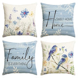 AVOIN colorlife Spring Saying Flowers Butterfly Bird Throw Pillow Covers, 18 x 18 Inch Home Sweet Home Blue Cushion Case for Sofa Couch Set of 4