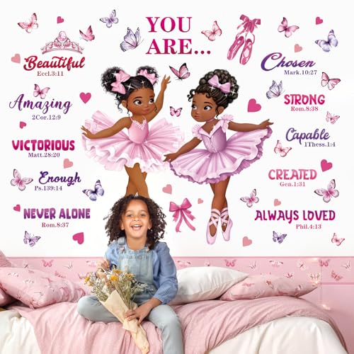 decalmile Black Girl Ballerina Wall Stickers Inspirational Positive Saying African American Wall Decals Baby Nursery Bedroom Girls Room Wall Decor
