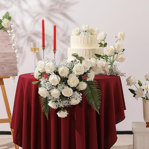 Nubry Artificial Silk Rose Flower Bouquet Lifelike White Fake Rose for Wedding Home Party Decoration Event Gift 10pcs (Off White)