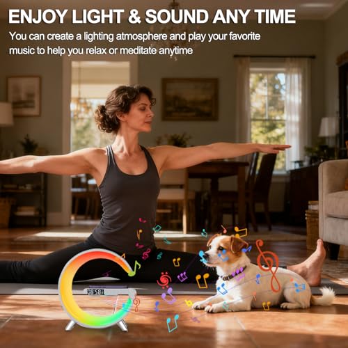 Smart LED Table Lamp, 4-in-1 Wireless Charger, Night Light, Alarm Clock, Bluetooth Speaker with App Control, Bedside Lamp with Charging Station for Bedroom, Office, Home Decor, Teen Girls Boys Gifts