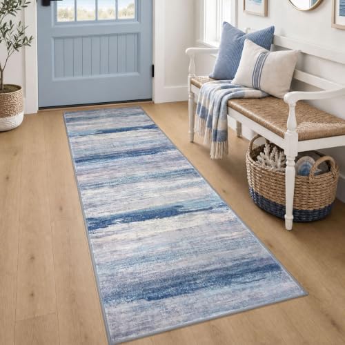 KOZYFLY Modern Washable Rug Runner 2x6 Runners For Hallways Blue/Grey/Beige