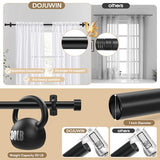Matte Black Curtain Rods for Windows 32-240 Inches (2.5-20 Ft) Adjustable Heavy Duty Drapery Rod - 1 Inch Diameter Extra Long Black Steel Curtain Rods