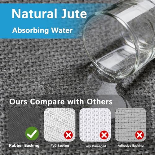 6ft Kitchen Runner Rugs Non Skid Washable, Rubber Backed Absorbent Jute Kitchen Rug Carpet Sink Mat Non Slip, Grey