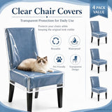 2 Pack Clear Plastic Dining Chair Covers, Waterproof Dining Chair Protectors with Backrest, PE Chair Seat Covers for Kitchen, Dining Room, Kids Messes, Pet Hair, Cat Claws, Fits 21" x 18" Seat