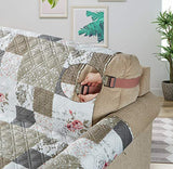 Brilliant Sunshine Pink Rose and Grey Toile Couch Cover, Patchwork Design, Sofa Cover for Dogs, Slip Resistant Furniture Protector with Strap, Washable Slipcover for Kids and Pets (70" seat)