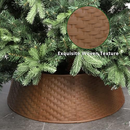 Blissun Christmas Tree Collar, 28.7" D Round Plastic Christmas Tree Ring, Christmas Tree Skirt for Artificial Christmas Trees Decoration (Brown)