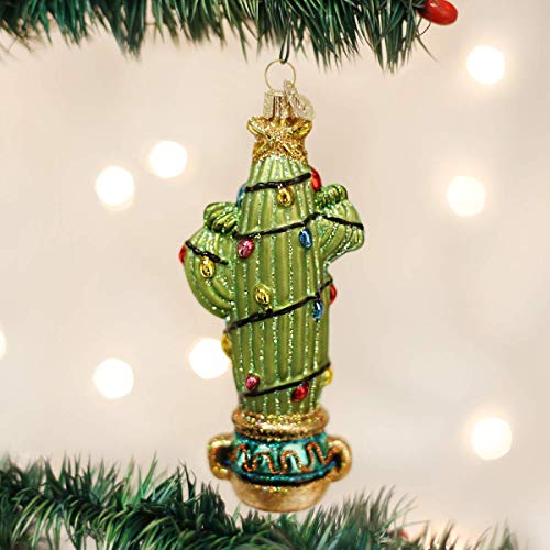Old World Christmas Festive Cactus Glass Blown Ornament for Christmas Tree, Handcrafted Holiday Decoration, Fiesta Collection