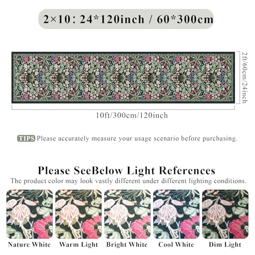 2x10 Floral Runner Rug for Hallways: Non-Slip Machine Washable Rugs Boho Soft Rugs for Kitchen,Laundry,Bedroom,Bathroom - Botanical Low Pile Indoor Carpet Runners with Rubber Backing 2x10 Dark Green