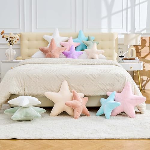 Uvvyui Starfish Pillow Cute Star Decorative Throw Pillows with Soft Velvet Sea Pillow Aesthetic Home Decor Ocean Beach Cushion（Pink, 15 Inch）