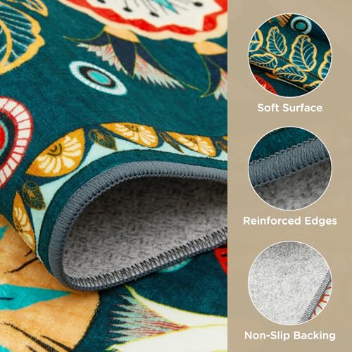 Joydeco Egypt Floral Boho 2x8 Washable Hallway Kitchen Runner Rug Non Slip