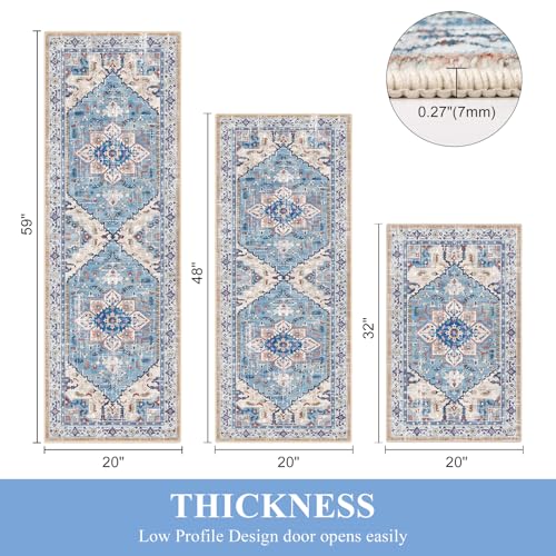 Washable Kitchen Runner Rugs Set of 3 with Non Slip Rubber Backing