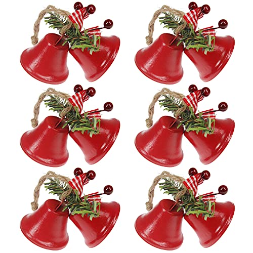 Tinsow 6 Pcs Red Christmas Bells, Tree Hanging Ornament Metal Jingle Bells for Christmas Holiday Decoration (6, Red)
