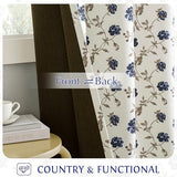 Beauoop Floral 100% Blackout Curtains 84 Inches Long 2 Panels for Bedroom Living Room Blue Brown on Beige Vintage Rose Flower Patterned Room Darkening Thermal Soundproof Grommet Window Drapes, 52X84