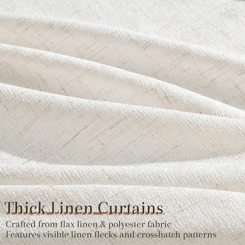 Joywell Linen Pinch Pleated Curtains 84 Inches Long 2 Panels | Thick Living Room Bedroom Drapes, Light Filtering Semi Sheer, Natural Cream Ivory Beige Birch, Boho Back Tab, with Clip Rings