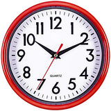 Bernhard Products Red Wall Clock 8" Retro Kitchen Silent Non-Ticking Quality Quartz Battery Operated Round Clock for Office Classroom Bedroom Bathroom Easy to Read