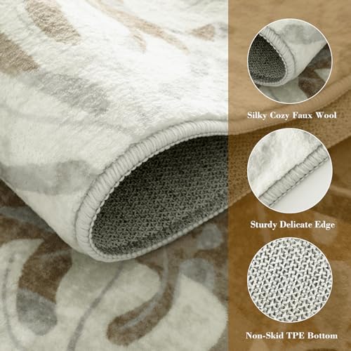 Wonnitar Tropical Washable Rugs 2x3, Non-Slip Leaf Rugs for Entryway Front Door Indoor Entrance, Monstera Plant Bath Mat Soft Low Pile Area Carpets for Bathroom Bedroom Decor, Khaki