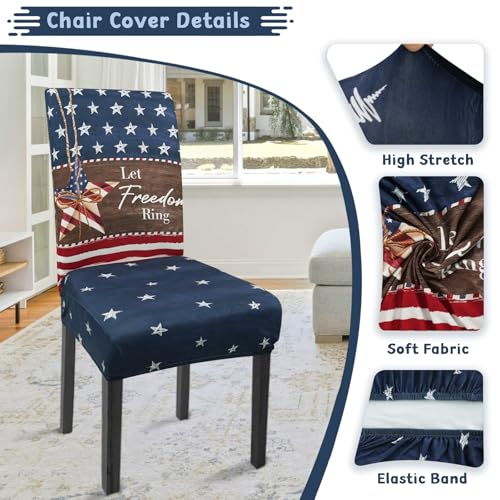 4th of July Chair Covers Set of 4 American Flag Stars Butterfly Patriotic Decor Stretch Parsons Chair Slipcovers for 4th of July Dining Room Decor Chairs Seat Protectors (Flag Striped Butterfly,4PCS)