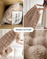 Ultra Soft Cozy Faux Fur Throw Blanket, Fuzzy Plush Thick Bubble Blanket, Oversize Luxury Fluffy Blanket for Couch, Bed, and Living Room, 60x80 Inches, Light Brown
