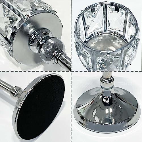 Crystal Tealight Candle Holders Set of 6 (9''/11''/13'') - Elegant Metal & Glass Centerpieces for Stunning Home Decor (Silver)