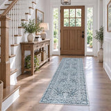 Vintage Floral Washable Runner Rug 2x8 Blue White Runners For Hallways