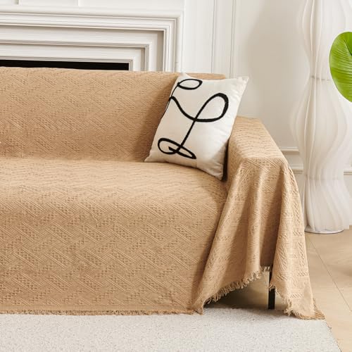 AIVIA Couch Cover Sheet Blanket, Oversized Covers for 3 Cushion Sofa, Large Furniture Decoration Slipcovers, L-Shape U-Shaped Sectional Protector for Cats Dogs Pets (Khaki, 71” x 118”)