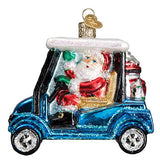 Old World Christmas Golf Cart Santa Glass Blown Ornament for Christmas Tree, Handcrafted Holiday Decoration, Sport Collection