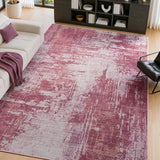 5x7 Pink Washable Area Rug Non-Slip Faux Wool Abstract Rug