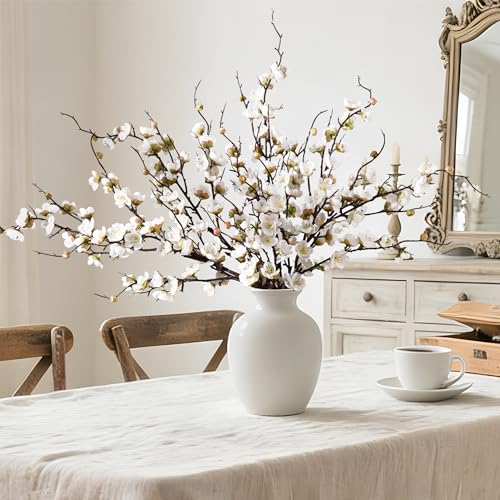 Waipfaru 4 Pcs Faux Cherry Blossom Branches, 36'' Cherry Blossom Tree Decor with Long Stems, Artificial Flowers for Tall Vases Spring Home Decoration (White)