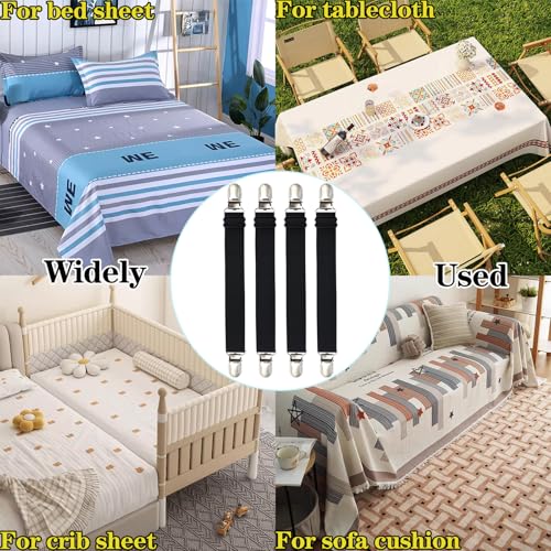 Sofa Cover Holder Straps Suspenders, Sofa Couch Covers Clip Fasteners, Adjustable Elastic Straps for Sofa Seat Recliner Slipcover, Cushion Holders (8, Black) 6-30in/15-75cm