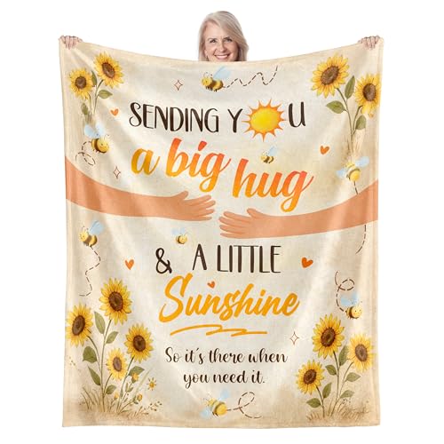 WRAPIX Get Well Gifts for Women - Soft Fleece Throw Blanket 50x60 in - Thinking of You Surgery Recovery Cancer Sunflower Sympathy Feel Better Birthday Inspirational Gifts for Women Mom Grandma Sister