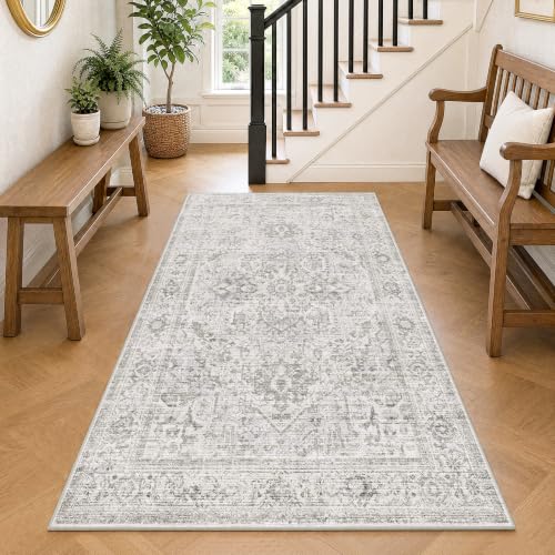 FMFUNCTEX 3x5 Washable Grey Neutral Oriental Distressed Entryway Area Rug