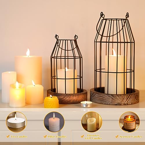 Rustic Wire Metal Cloche Set of 2 Candle Lantern Decorative Indoor Outdoor