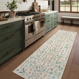 Lahome Washable Insect Botanical 2'6"x8 Runner Rug for Entryway - Machine Washable Non-Slip Hallway Runner Rug, Beige Boho Low Profile Soft Faux Wool Carpets for Bedroom, Hallway, Laundry, Kitchen