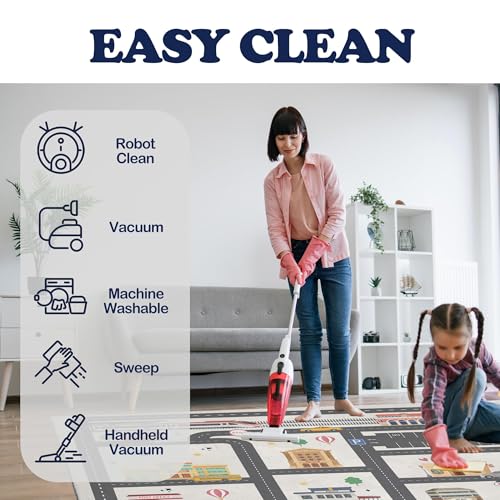 5x7ft Kids City Road Car Play Rug - Non-Slip Faux Wool Carpet with Interactive City Map Design, Educational Toy Vehicle Mat for Kids, Bedroom Playroom Nursery Gift.