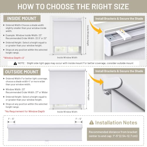 Sunoff Blackout Roller Shades Blinds Cordless for Windows Pull Down Room Darkening Door Blinds with Thermal Insulated Easy to Install for Living Room,Bedroom,Home,Office Bathroom White 23" W x 72" H